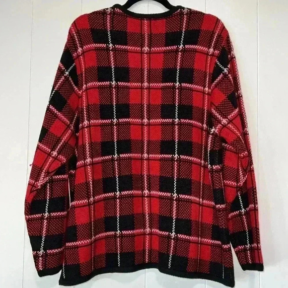 Vintage Liz Baker JC Penny Women’s Red Black and White Plaid Sweater NWT 13 - Picture 2 of 4